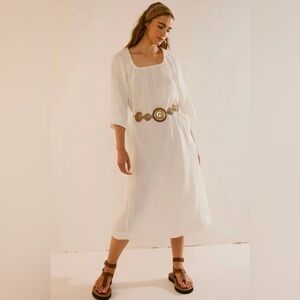 Free People White Midi Dress with Gold Details